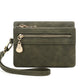 Portefeuille femme compact en cuir PU avec zip, dragonne et compartiments multiples
