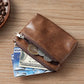 Porte-monnaie vintage en cuir PU avec double fermeture éclair et porte-cartes - Unisexe