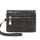 Portefeuille femme compact en cuir PU avec zip, dragonne et compartiments multiples