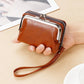 Portefeuille femme compact vintage en cuir PU avec fermoir clip et dragonne