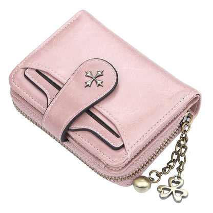 Portefeuille court vintage en cuir pu pour femme avec porte-monnaie