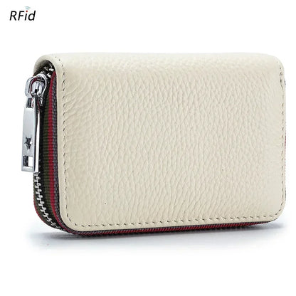Porte-cartes en cuir véritable zippé avec RFID compact unisexe accordéon
