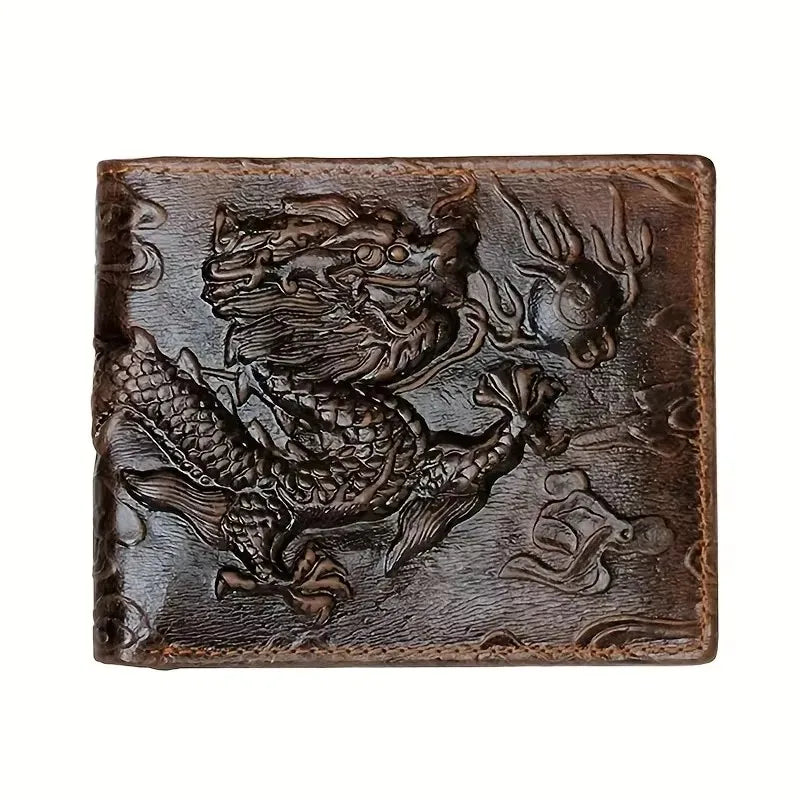 Portefeuille homme cuir véritable vintage motif tigre 3D bifold compact élégant