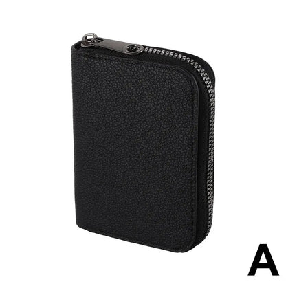 Porte-cartes zippé compact en simili cuir avec compartiments accordéon unisexe