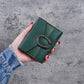 Portefeuille femme compact en cuir PU avec rabat et boucle décorative élégante