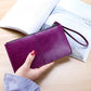 Portefeuille femme long en cuir PU vintage avec zip et dragonne grande capacité