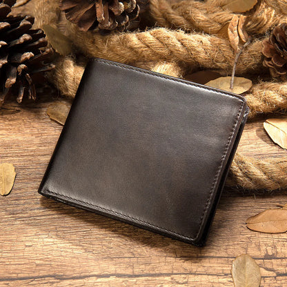 Portefeuille homme cuir véritable bifold vintage avec porte-cartes et clip à billets compact
