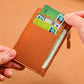 Porte-cartes slim en cuir PU avec fermeture zippée unisexe format compact