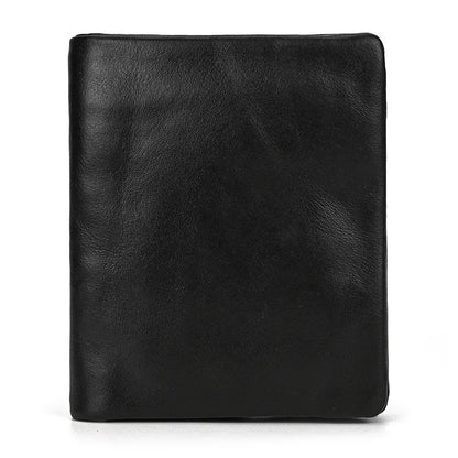 Portefeuille court bifold en cuir de vachette véritable avec porte-monnaie zippé pour homme