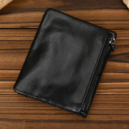 Portefeuille homme cuir véritable vintage RFID avec zip et porte-cartes compact