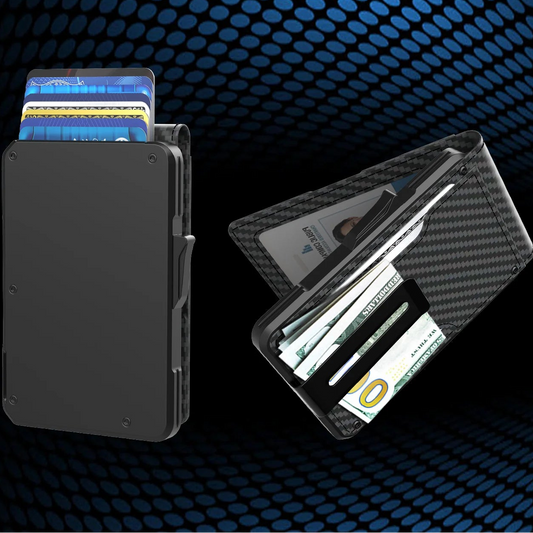 Portefeuille RFID aluminium homme avec pop-up et pince à billets design ultra fin