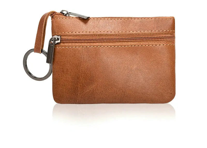 Porte-monnaie rétro en cuir véritable avec porte-clés intégré - style vintage
