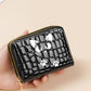 Portefeuille compact femme à double zip en similicuir avec motif chat et porte-cartes
