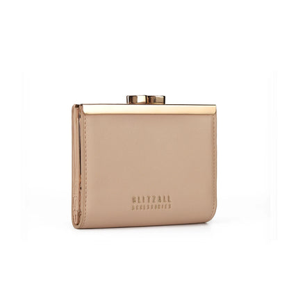 Portefeuille femme compact en cuir PU avec fermoir métallique élégant et format rigide