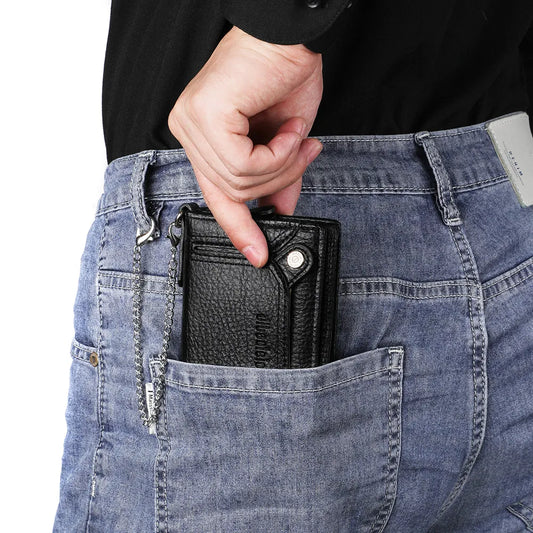 Portefeuille homme en cuir PU avec chaîne zippé grande capacité multifonction