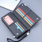 Portefeuille long homme en cuir PU avec zip, dragonne et compartiment téléphone grande capacité