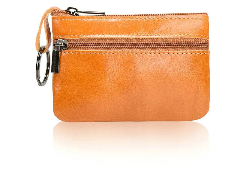 Porte-monnaie rétro en cuir véritable avec porte-clés intégré - style vintage