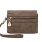 Portefeuille femme compact en cuir PU avec zip, dragonne et compartiments multiples