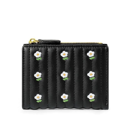Portefeuille court en cuir PU avec motif fleur et fermeture zippée sécurisée