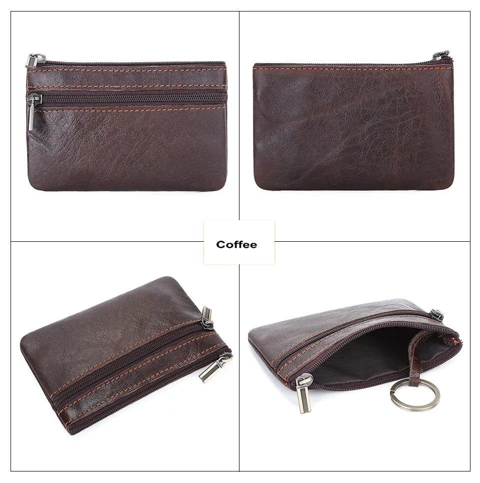 Porte-monnaie rétro en cuir véritable avec porte-clés intégré - style vintage