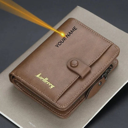 Portefeuille homme personnalisé cuir PU avec zip, bouton pression et grande capacité compacte