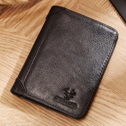 Portefeuille homme en cuir véritable RFID compact trifold avec porte-cartes et compartiments