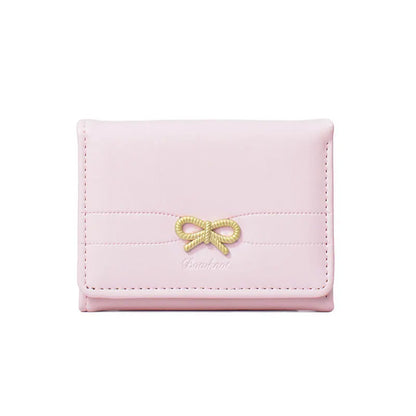 Portefeuille compact à nœud doré et triple volet pour fille