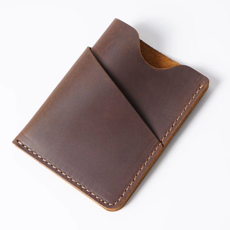 Porte-carte en cuir Crazy Horse véritable - style vintage et minimaliste