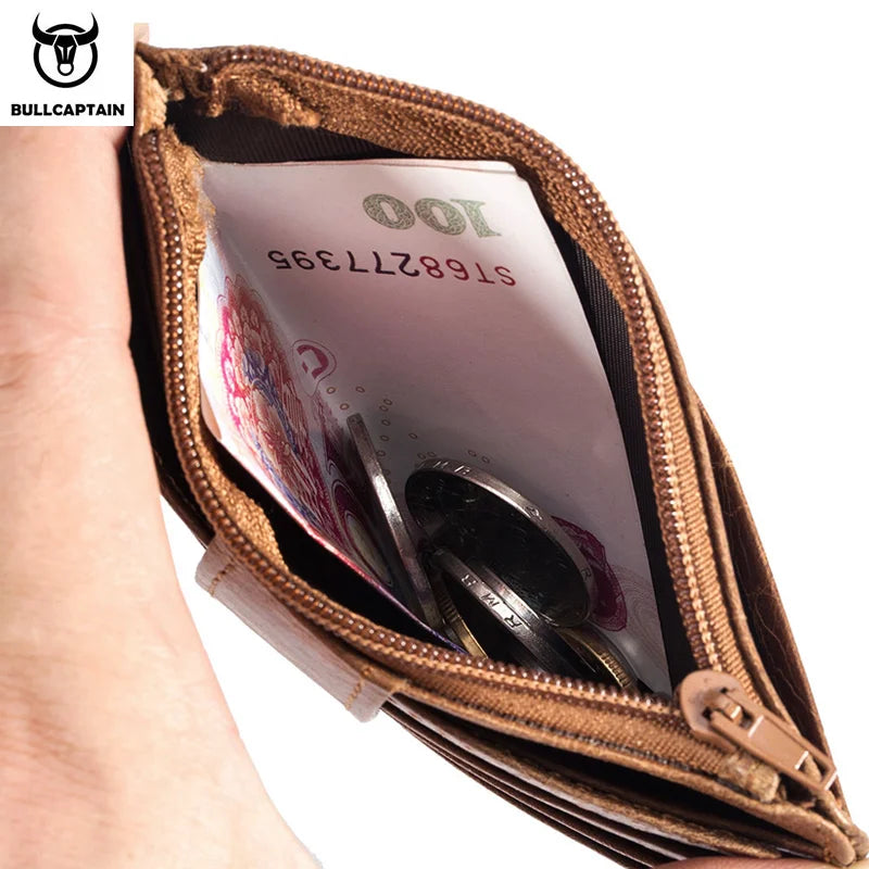 Porte-carte en cuir véritable avec blocage rfid et poche zippée
