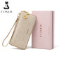 Portefeuille long femme en cuir véritable saffiano avec zip et dragonne grande capacité