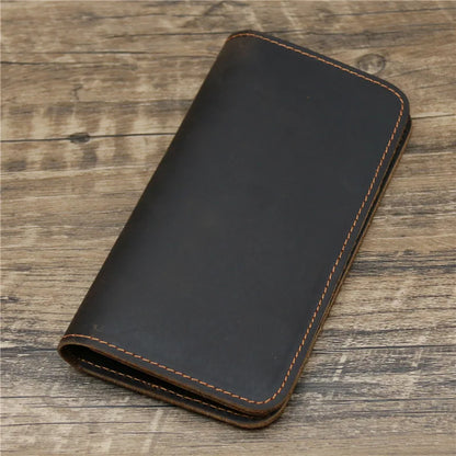 Portefeuille long pour homme en cuir véritable personnalisé avec porte-chéquier
