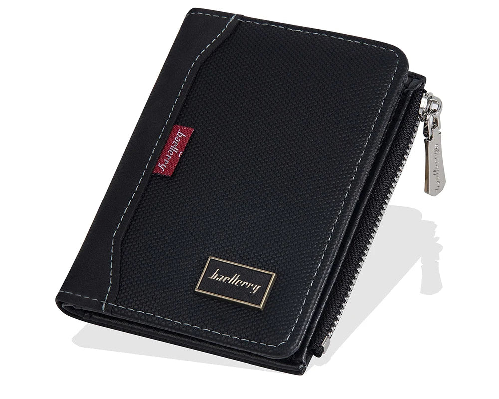 Portefeuille homme compact en cuir PU vintage avec zip, RFID et porte-cartes multifonction