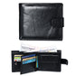 Portefeuille homme cuir véritable trifold noir avec bouton pression et porte-cartes