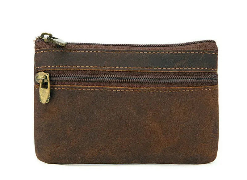 Porte-monnaie rétro en cuir véritable avec porte-clés intégré - style vintage