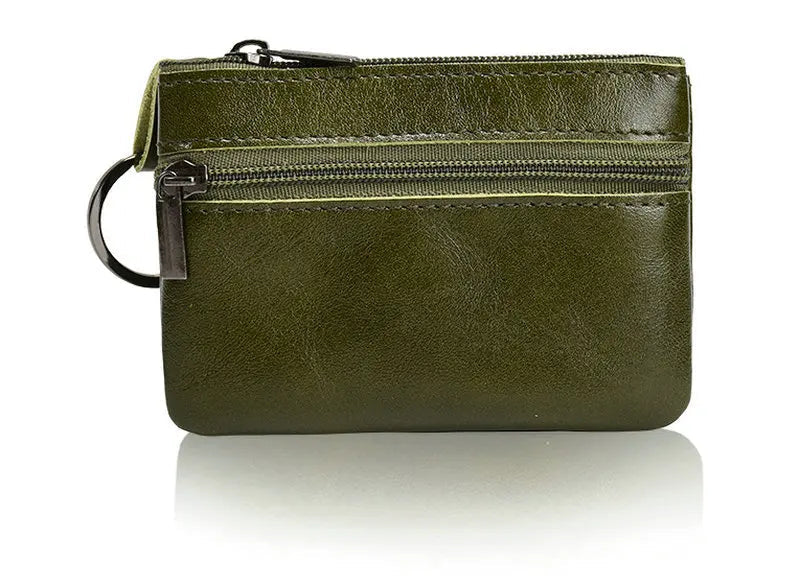 Porte-monnaie rétro en cuir véritable avec porte-clés intégré - style vintage