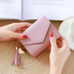Portefeuille femme compact en cuir PU avec rabat et pompon élégant
