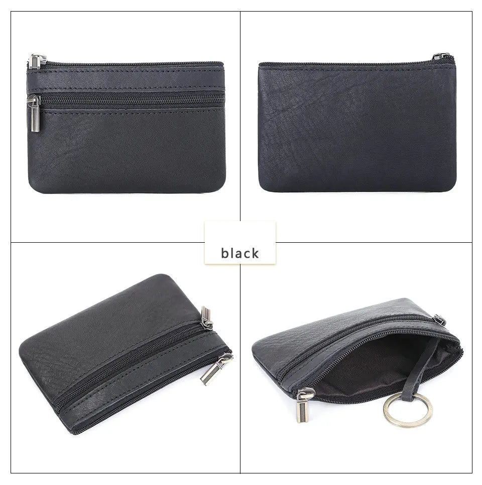Porte-monnaie rétro en cuir véritable avec porte-clés intégré - style vintage