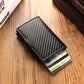 Porte-cartes RFID en cuir PU effet fibre carbone zippé compact ultra fin