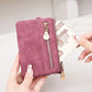 Portefeuille femme compact en cuir PU avec zip, dragonne et compartiments multiples