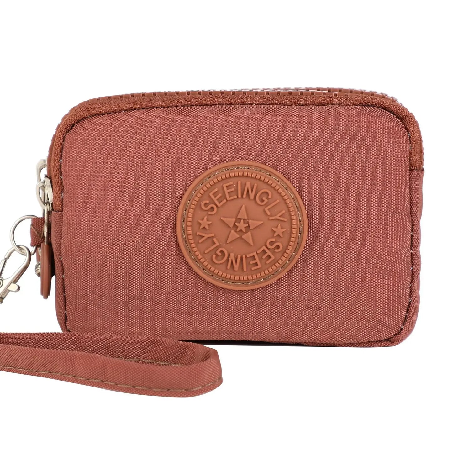 Porte-monnaie compact en nylon imperméable avec porte-cartes zippé pour femme