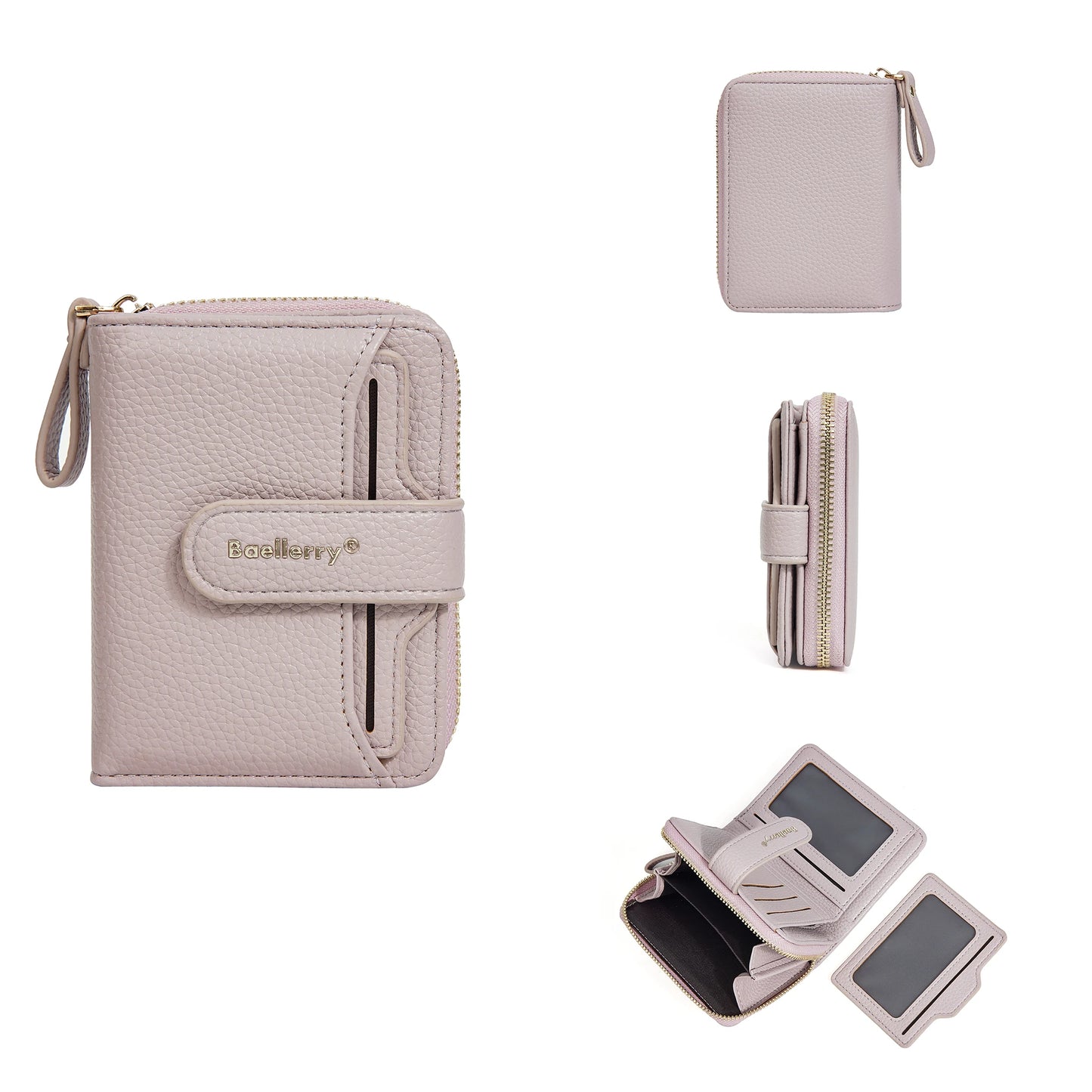 Portefeuille femme compact zippé en cuir PU RFID avec porte-cartes et poche monnaie