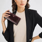 Portefeuille long femme en cuir véritable avec cadre métallique zip et grande capacité
