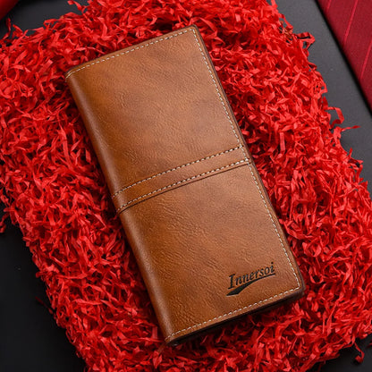 Portefeuille long pour homme en cuir PU vintage avec porte-chèque