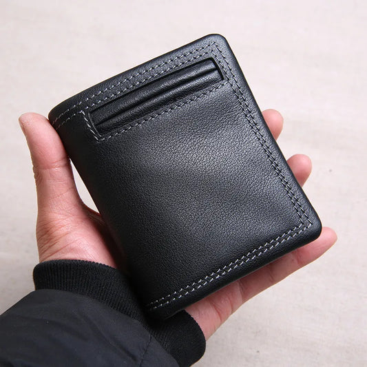 Portefeuille homme cuir véritable compact noir avec porte-cartes et compartiments