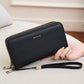 Portefeuille femme grande capacité PU vintage avec double zip et protection RFID