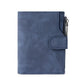 Portefeuille femme compact vintage en cuir PU nubuck avec zip et bouton pression