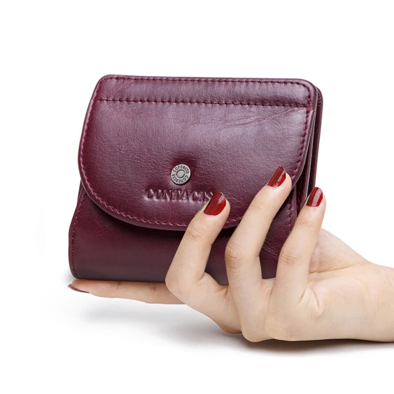 Petit portefeuille en cuir véritable pour femme et homme avec porte-monnaie