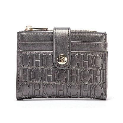 Petit portefeuille femme en cuir pu avec fermeture éclair et hasp sécurisé