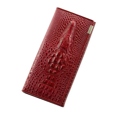 Portefeuille long femme en cuir véritable motif crocodile avec fermeture zippée élégante