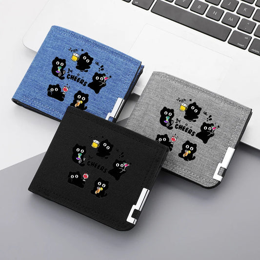 Portefeuille homme en toile motif chat mignon - Compact et ultra-léger